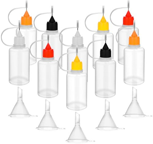 10 PCS Precision Applicator Bottle, 1 Ounce Needle Squeeze Bottle, 5 Color Fine Paint Bottle, Glue Applicator With 5PCS Mini Funnel for Liquid DIY Quilling Craft Acrylic Paint