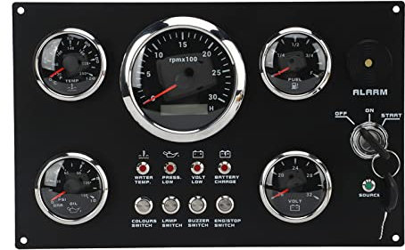 Universal Digital Gauge Cluster Set, IP67 Marine Gauges, 0 to 3000RPM 7 Color Backlight Marine Instrument Panel for RV, Vehicles, Yachts, Fishing Boats, Ships