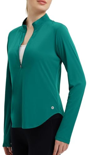 baleaf Women's Long Sleeve UV Shirts Half Zip Pullover Gym Running Hiking Tops UPF 50+ Quick Dry Rash Guard Green M