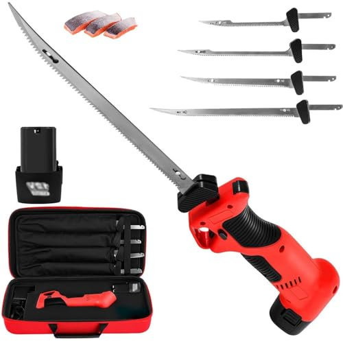 Couteau à fileter le poisson électrique sans fil, couteau à fileter rechargeable avec 4 lames en acier inoxydable et batterie, verrouillage sécurisé, couteau à pain multifonctionnel pour la maison