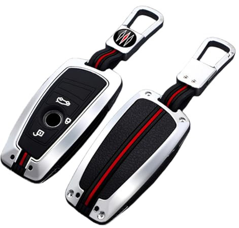 OTMIK Housse pour clé de Voiture en Alliage de Zinc Compatible avec BMW F20 F30 G20 F31 F34 F10 G30 F11 X3 F25 X4 M3 M4 1 3 5 Series Accessoires pour Porte-clés (3 Boutons Argenté)