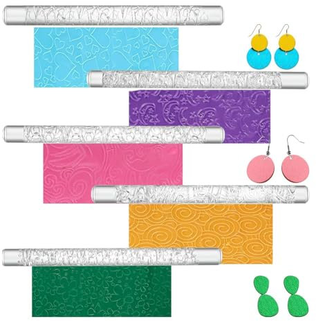 Kznifmk 5 Rouleaux de Texture en Argile Polymère pour la Fabrication de Boucles d'oreilles, Tampons de Poterie pour Boucles d'oreilles en Argile Polymère pour Le Bricolage