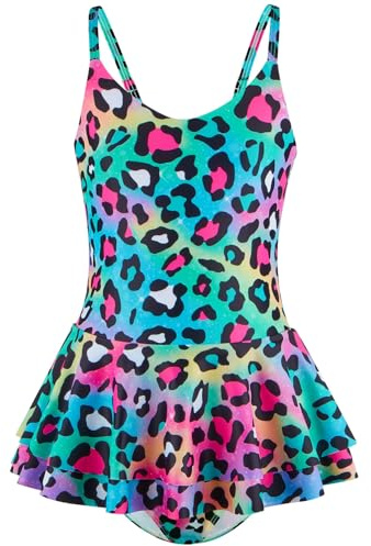 JiAmy Maillot de bain une pièce pour fille - Sirène - Pour enfants de 4 à 12 ans, Léopard coloré, 8-9 ans