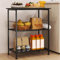 GiantexUK Kitchen Baker's Rack, 3 Tier Serving Cart Microwave Stand with Shelves, Lockable Wheels & 5/10 Hooks, Rolling Storage Trolley for Home Office Living Room(Black, Lower Mesh Shelves)