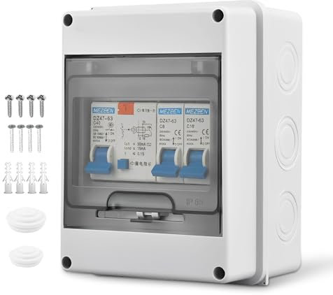 KUWUNG Caja Cuadro Electrico con Magnetotermico 32A, IP65 Impermeable 5 Vías Cuadro Electrico Superficie con Protección Contra Fugas, Cajas Magnetotérmicos con Interruptores Diferenciales