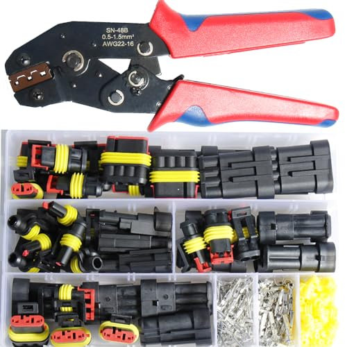 Shengbowi Waterproof Automotive Electrical Connector Terminals Wire Plug Kit 1/2/3/4 Pin Car Connectors Male Female Crimping Tool Quick Connect Ratchet Tool Way Disconnect