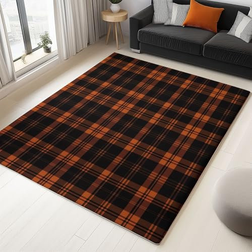 Generisch Teppich Wohnzimmer Schwarz-Braun Kariert 160x230cm Schlafzimmer rutschfest Kurzflor Teppich, Modernes Waschbar Design, Weich langlebig und Pflegeleicht