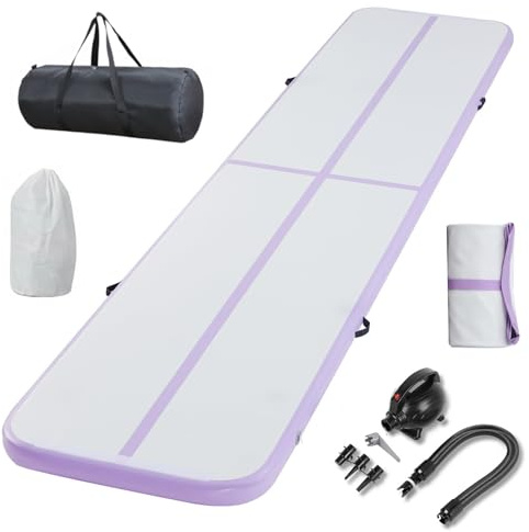 Inflatable Gymnastics Mat Tumble Track Gym Floor Mat 3M 4M 5M 6M Air Tumbling Training Track Thick 10cm with Electric Pump for Gymnastics Home Kids Tumble Training/Yoga/Water/Pilates (Purple, 6m/20ft)