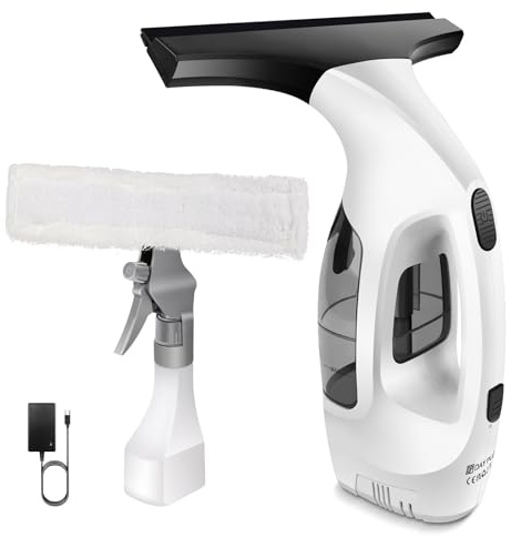 Window Vac Cleaner Cordless with Rechargeable 3500mAh Battery, Charger, 150ml Water Tank & Spray Bottle with Microfibre Cloth, 3.8V Electric Window Cleaner-Running Time: 50-60 min, for Tiles, Mirrors