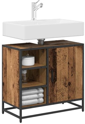 vidaXL Bathroom Sink Cabinet Old wood 65 x 33 x 60 cm Engineered wood, Ample Storage, Stylish Black Cabinet, Rectangular Bathroom Organizer, Compact, Functional Indoor Furniture