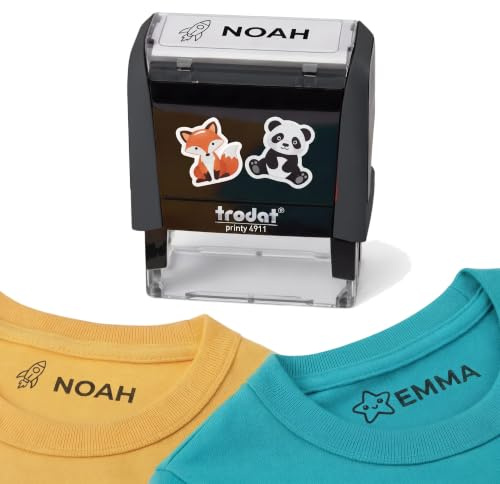 Textilstempel Kinder waschmaschinenfest - Namensstempel Trodat - Schwarz | Trodat Printy Textilstempel, 38x14mm, Gehäuse Schwarz, waschmaschinenfest, für Kleidung und Textilien
