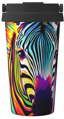 Mexpekil Insulated Coffee Cup Travel Mug with Leakproof Lid Rainbow Colorful Zebra Animal Print Thermal Cups for Hot Drinks 500ml