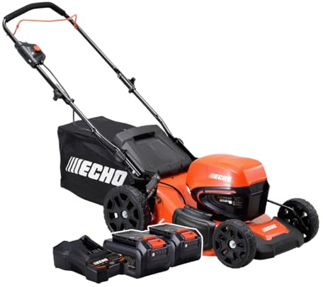 ECHO Akku Rasenmäher DLM-310/46 inkl. 2× 40 V Li‑Ion Akkus – 46 cm Schnittbreite – Kabelloser 3‑in‑1 Rasenmäher – Mulchen, Fangen, Seitenauswurf – Profi Qualität