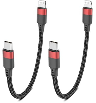 USB C to Lightning Cable Short, 20CM 2Pack iPhone Charger Cable, MFi Certified Braided iPhone USB C Cable Type C Lightning Fast Charging Cord for Apple 14 13 12 11 Pro Max XR XS