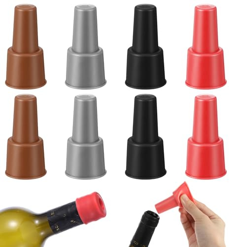 8Pcs Wines Bottle Stopper, Reusable Wine Stoppers for Wine Bottles for Champagne & Beer Bottles, Air Tight Seal to Keep Fresh, 4 Colors (Red/Brown/Gray/Black)