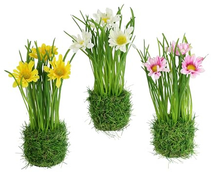 Künstliche Margeriten im Gras Nest 20cm 3erSet Kunstblumen Seidenblumen Künstlich Grasbusch Osterdeko Ostern Frühblüher Frühlingsblumen Frühjahrsdeko Frühlingsdeko Osternest Grasbusch Gras Tischdeko