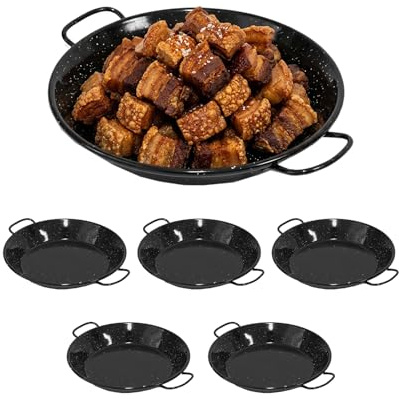 TWO TIGERS Paella Esmaltada | Pack 6 | 24x34x4cm | Paellera Valenciana de Acero | Raciones Individuales Mini Paellas Tapas Arroces | Paellas Grandes | Hostelería Bar Restaurantes Hoteles (24cm (6Ud))
