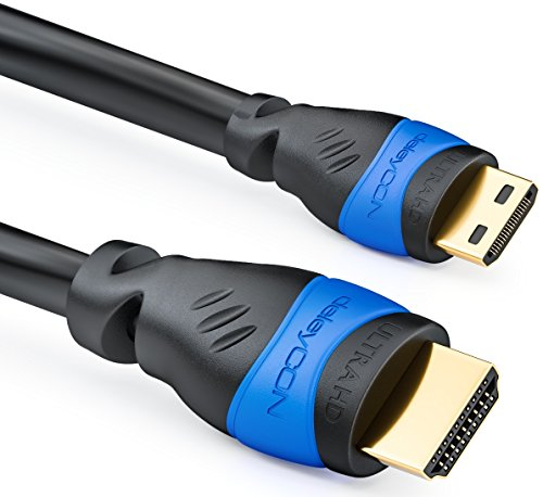 deleyCON 3m Mini HDMI Cable - Compatible con HDMI 2.0/1.4. ARC 3D 4K Ultra HD 1080p 2160p Alta Velocidad con Ethernet (Último Estándar) - Negro