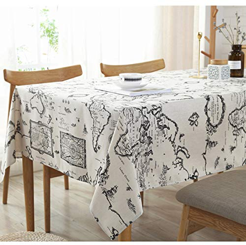Bringsine Quadratische Baumwollleinen Weltkarte waschbare Tischdecke Vintage Rechteck Abendessen Picknick Tischdecke Heimdekoration (Quadratisch, 91,4 x 91,4 cm)