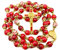 Nazareth Store Rote Korallenperlen, goldene Rosenkranzblumen, Perlenkette, wundersame Medaille und St. Benedikt-Kruzifix