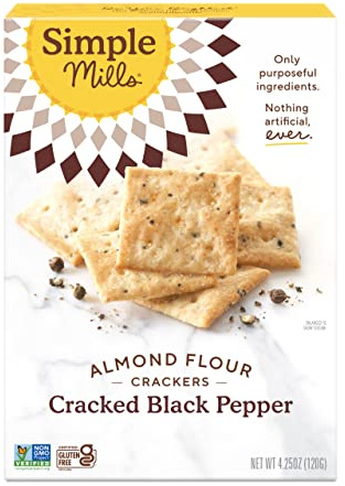 Simple Mills Naturally Gluten-Free Almond Flour Crackers, Cracked Black Pepper, 4.25 oz
