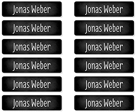 Striefchen® 200 Namensetiketten 40mm x 10mm, selbstklebend für Hefte, Bücher und Arbeitsmaterialien in verschiedenen Farben - abwaschbar Schwarz