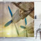 ABAKUHAUS Flugzeug Duschvorhang, altes Flugzeug, Stoffliches Gewebe Badezimmerdekorationsset mit Haken, 175 x 200 cm, Braun Blau Gelb