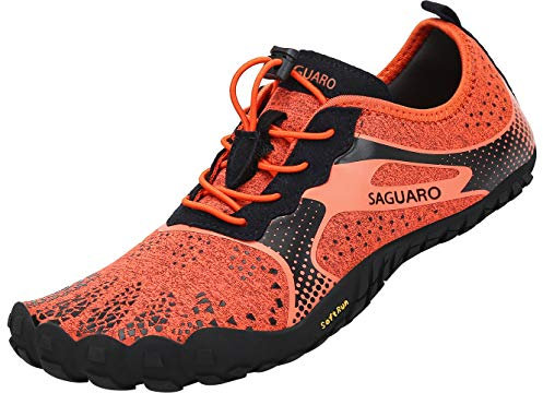 SAGUARO Barfußschuhe Herren Damen Traillaufschuhe Outdoor & Indoor Training Fitnessschuhe Wander Wald Strand Straße Laufschuhe Walkingschuhe Schnell Trocknend Badeschuhe, Feuerorange, 42 EU