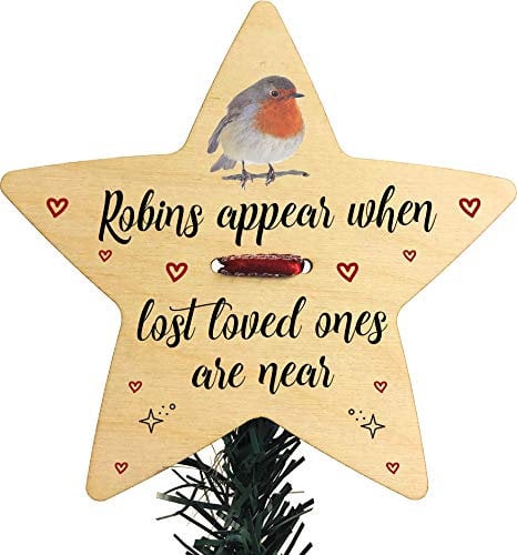 Robins Appear When Lost Loved Ones Are Near Wooden Christmas Star Tree Topper Decoration