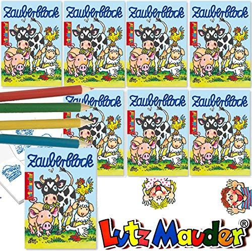 Neu: 8 x Zauberblöckchen * Bauernhof & Tiere * in DIN A8 Plus Buntstifte im Set | Zauberblock Mitgebsel für Kindergeburtstag | Kinder lieben Diese Bauernhoftiere Malbücher