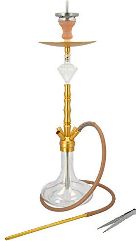 Smokezilla® MINYA Aluminium Shisha mit 4 Adaptern | Mit Shiny Clear Bowl ! (Gold Shiny Clear)