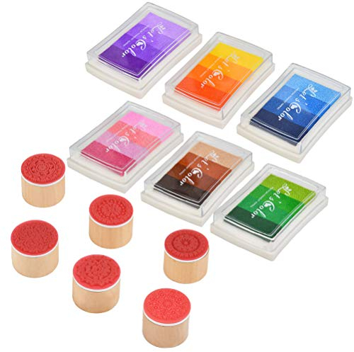 FOROREH Regenbogen Handwerk Finger Stempelkissen Blumenstempel 24 DIY Farben für Stempel DIY Scrapbooking und Kartenherstellung Dekoration (6 Stempelkissen mit 6 Stempel)