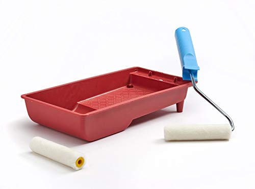 Ensemble Bac à peinture (Kit anti gouttes) | 1 monture | 2 pattes de lapin laqueur | Largeur 100 mm | Peinture plinthes radiateurs surfaces plates coques bateaux | Kibros IB_L102c