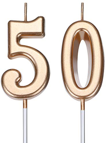BBTO 50. Geburtstag Kerze Kuchen Nummer Alles Gute zum Geburtstag Topper Dekoration für Hochzeit Jahrestag Feier Gunst (Champagner Gold)