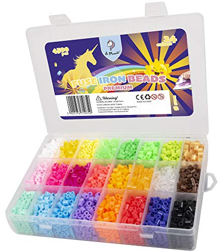 La Manuli Premium Sortiert Fuse Beads Kit - 4500 Stück 5 mm 24 Farben Nachfüllset Bügelperlen Set Mit jeder Marke Beads kompatibel, Steckperlen in Organizerbox (Helle Farben)