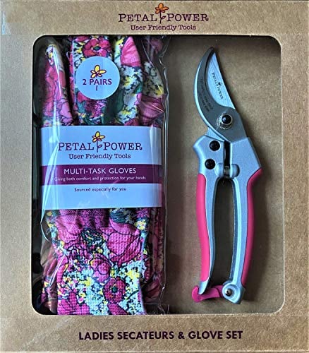 Ladies Gardening Gloves (2 Pairs) and Secateurs Set - Perfect Garden Gift for Women (Glove Medium, Secateurs Pink)