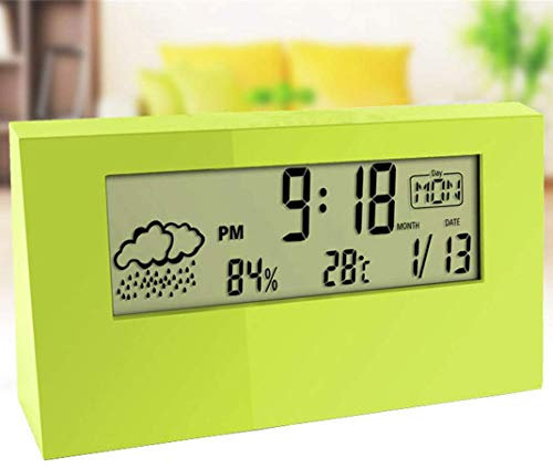 SGSG LED Transparent Weather Clock, Digital Thermometer Hygrometer HD Display Weather Station Radio Alarm Clock, Weather Forecast Weather Clock, Student Alarm Clock,Green