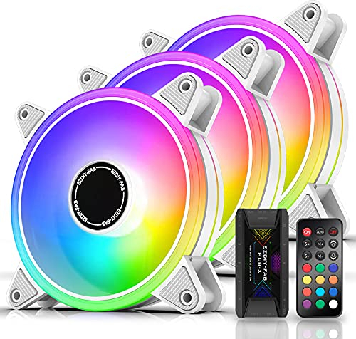 EZDIY-FAB Moonlight Ventilador de Caja RGB 120 mm con concentrador de Ventilador X,Placa Base Aura Sync,Control de Velocidad,Ventilador direccionable para Caja de PC-Blanco 3 Pack