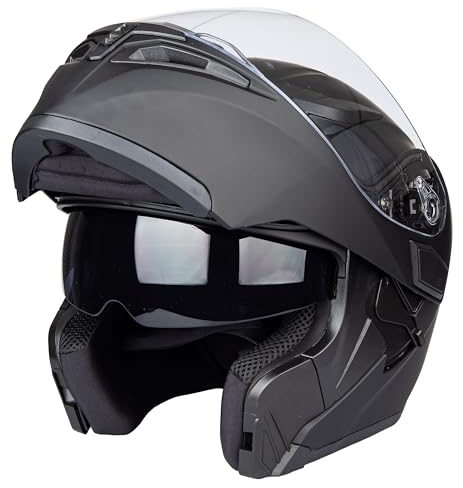 Helm für Motorräder Full-Face Motorcycle Helmet Tragbarer Integralhelme Flip-up Motorradhelm Zertifizierung von DOT (Matt schwarz, M)