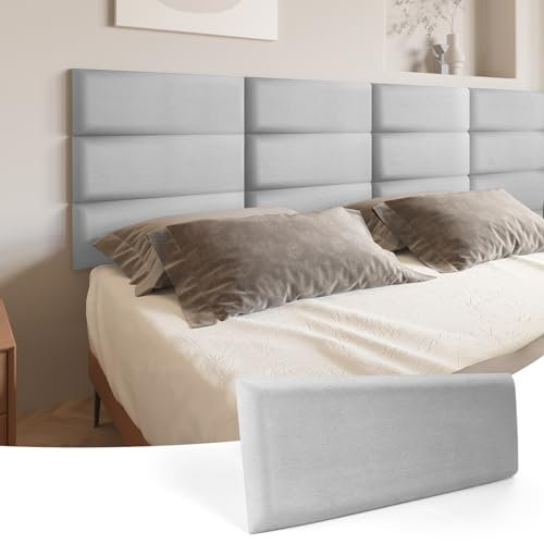 Art3d Kopfenden Kopfteil Selbstklebend King-Size-Bett Full und Queen in Samt Schlafzimmer Wohnzimmer Paneele 3D schalldichte 60 x 25 cm gepolsterte Wandpaneele 12 Stück Samtstein