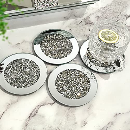 GIMORRTO Glasuntersetzer, verspiegelt, zerkleinerte Diamanten, Dekoration auf Tischplatte für Restaurant, Küche, Bar, Esstisch (4 Stück, rund, 10,2 cm)