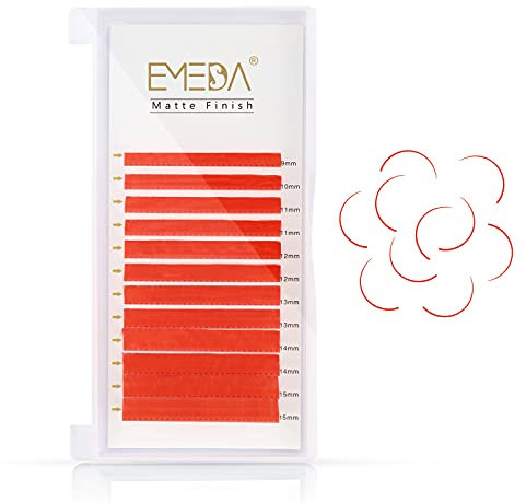 Extensions de cils rouges EMEDA Cils plats Extensions de cils colorés de lumière rouge 0,07 mm D Curl 9-15 mm Mixte Mat Individuel Utiliser des extensions de cils (0,07 mm D 9-15 mm rouge)