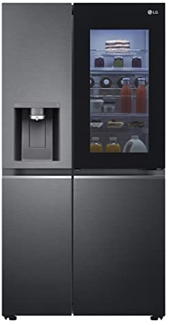 LG GSXV91MCAF, Klasse F, 635 L, Side-by-Side Kühlschrank mit InstaView, Total No-Frost mit Gefrierfach, Crushed Ice- Wasserspender mit UVnano, DoorCooling+, LINEARCooling, Wi-Fi ꟷ Matte Black