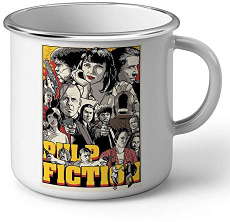 Tasse, emailliert, Metall, Retro, Motiv Pulp Fiction Thriller Travolta Truman Tarantino