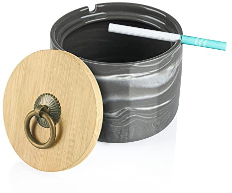 Aschenbecher für Zigaretten, rosa Marmor-Keramik-Aschenbecher mit Deckel, Outdoor-Aschenbecher, Schreibtisch-Rauch-Aschenbecher für Zuhause, Büro, Dekoration, rosa Grau (dunkelgrau)