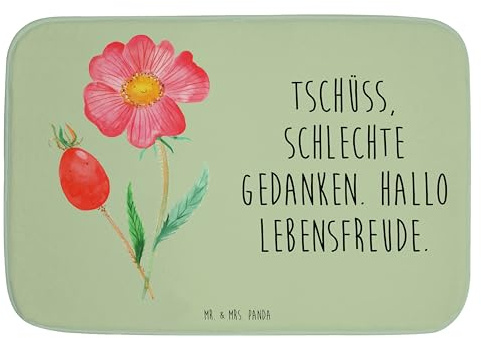 Mr. & Mrs. Panda Badvorleger Blume Hagebutte - Geschenk, Lebensfreude, Pflanzen, Badgarnitur, Frühlings Deko, Duschvorleger, Teppich Badezimmer,