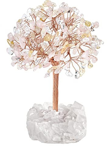 Nupuyai Bunter Kristall Baum des Lebens Edelstein Feng Shui Baum mit Bergkristall Druse Rohstein Base Glücksbaum Geldbaum Geschenk, Hochzeit, Feng Shui Deko