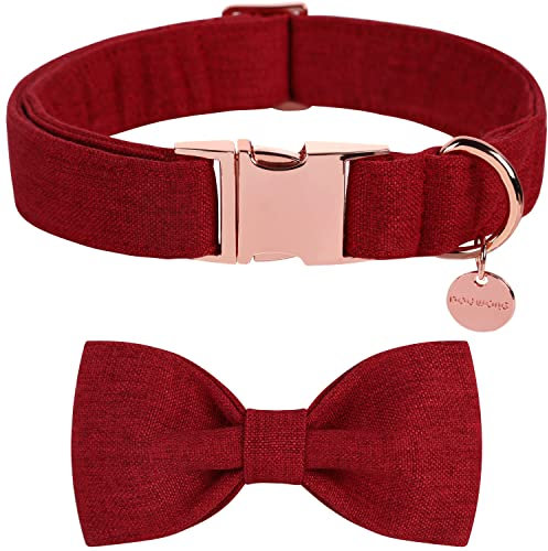 DOGWONG Hundehalsband mit Abnehmbarer Fliege, Weihnachten Rot Haustierhalsband Hundefliege Geschenk für Mädchen oder Jungen Hunde, Bequeme verstellbares Hundehalsband für kleine mittelgroße Hunde