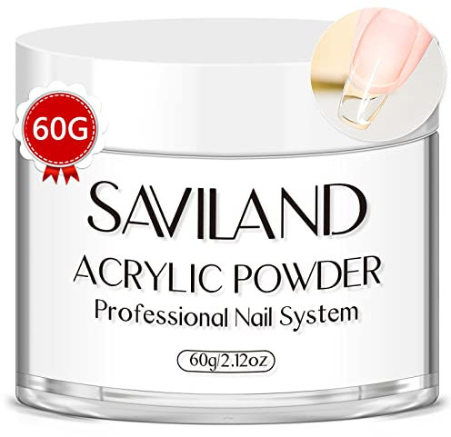 Saviland Acrylic Powder - 60g Clear Acrylic Nail Powder - Large Capacity - Professional Polymer Application for Nail Extension, French Manicure & Nail Carving