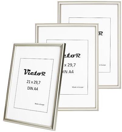 VictoR Bilderrahmen Silber 21x30 cm (A4) - 3er Set - David - Leiste 14x17mm - Fotorahmen Vintage A4 - Shabby Chic Deko - Bilderrahmen 21x30 Silber